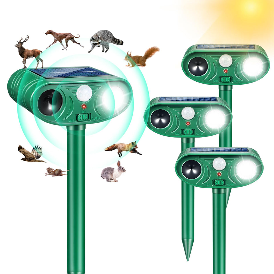 ZLieatmp solar-panel outdoor unit powering humane wildlife deterrence for yard protection