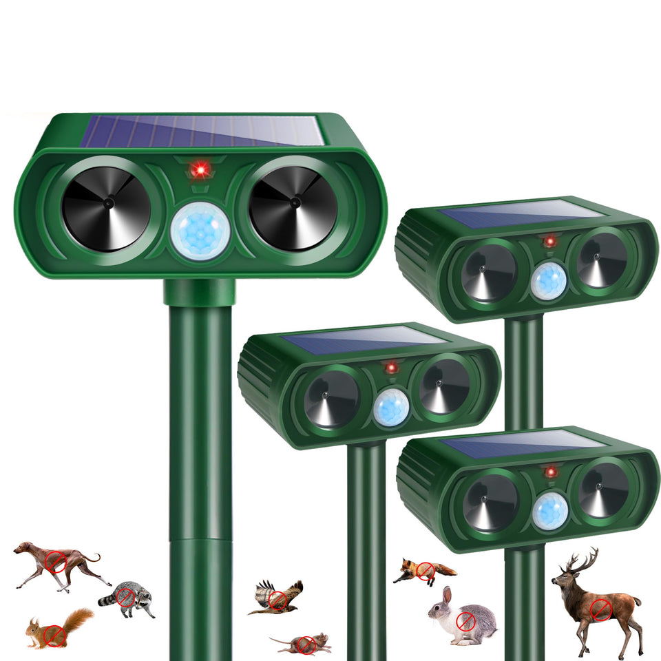 ZLieatmp Sonic Fortress Pro deer repellent with solar panel protects garden beds automatically