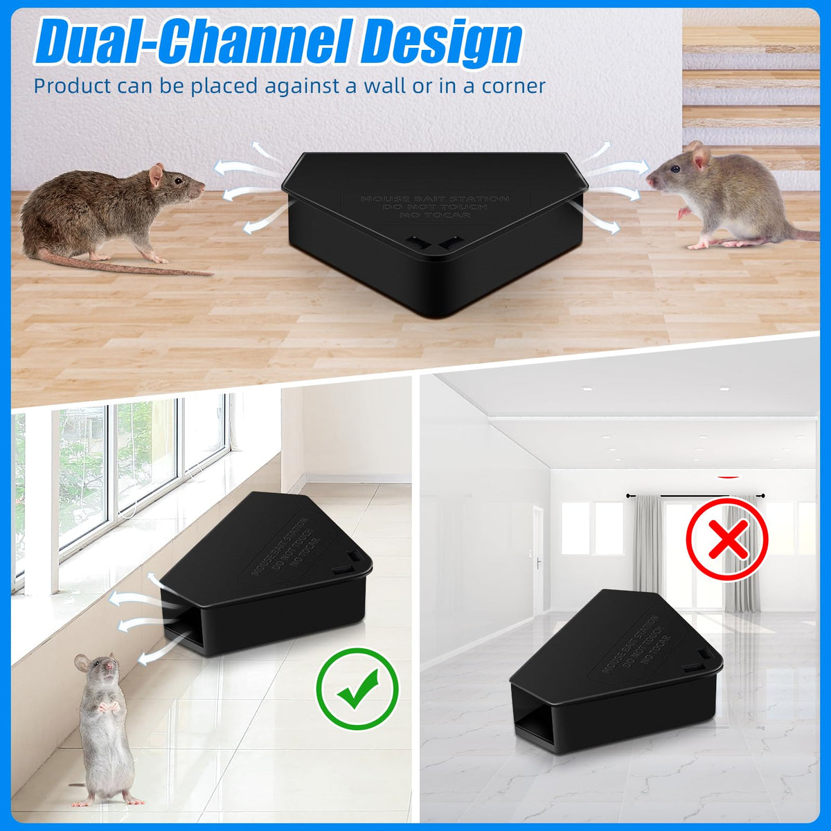 ZLieatmp triangular-rodent-station fits into corners for discreet placement.