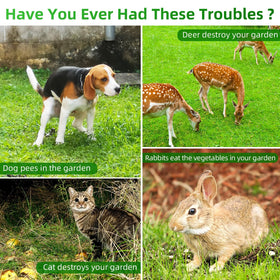 ZLieatmp ultrasonic deterrent with LED flash deters pets and wildlife around gardens.