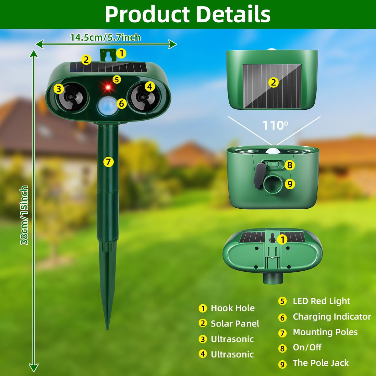 ZLieatmp ultrasonic range 13.5kHz to 45.5kHz deters deer rabbits and other intruders