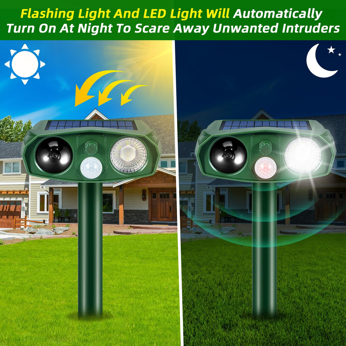 ZLieatmp ultrasonic-waves deter cats, squirrels, and rodents outdoors.