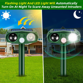 ZLieatmp ultrasonic-waves deter cats, squirrels, and rodents outdoors.