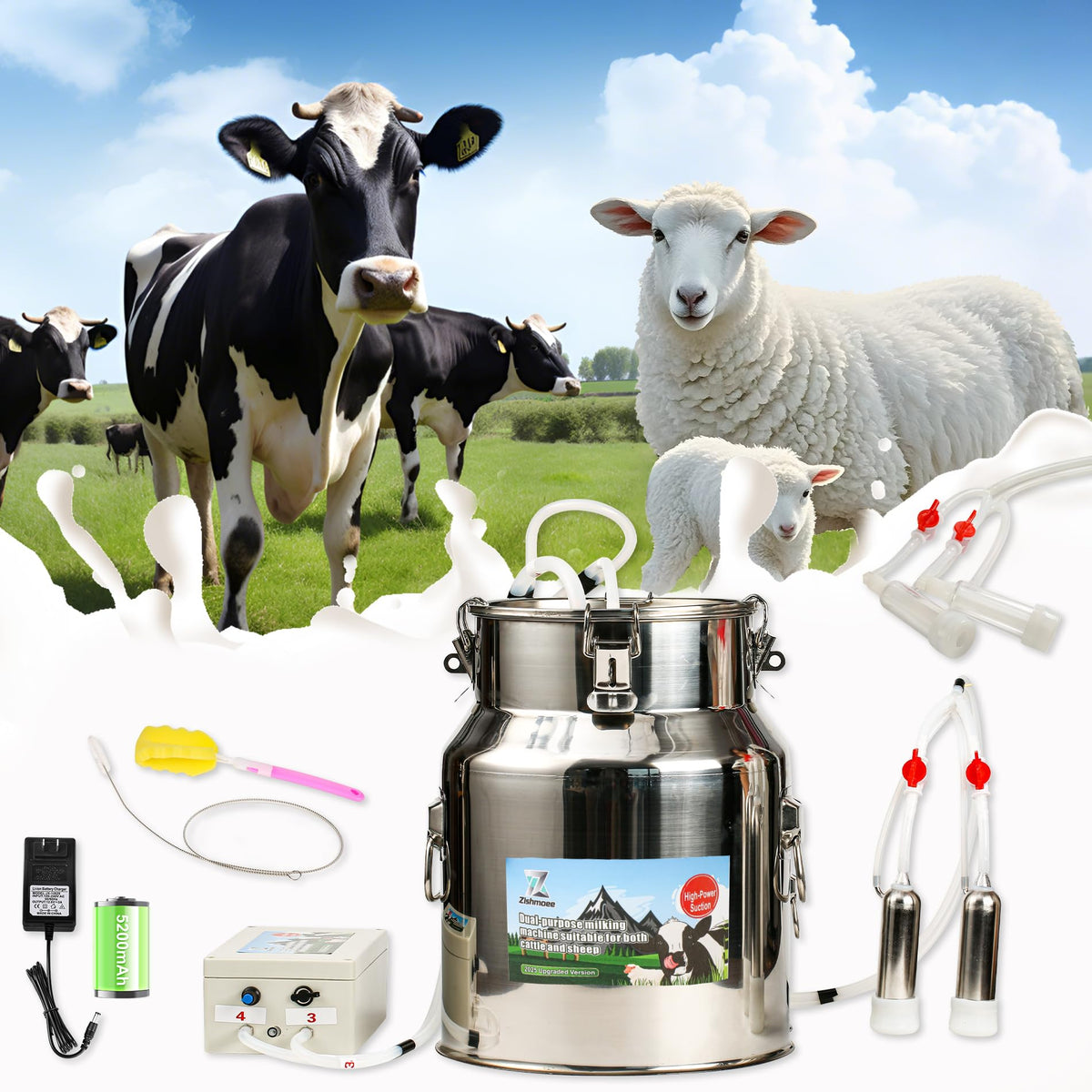 Zlshmoee upgrade milking machine with four teat cups for efficient on-farm milking