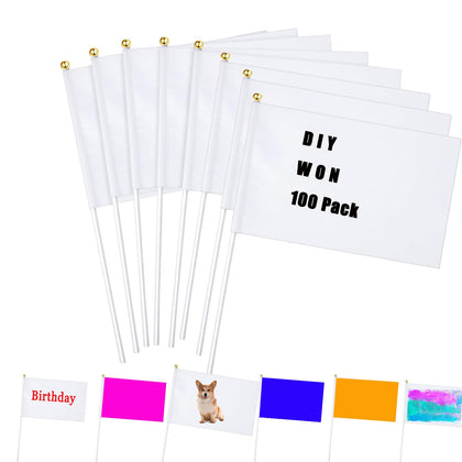 ZLY 100pc white flag on a stick for party décor and marking.