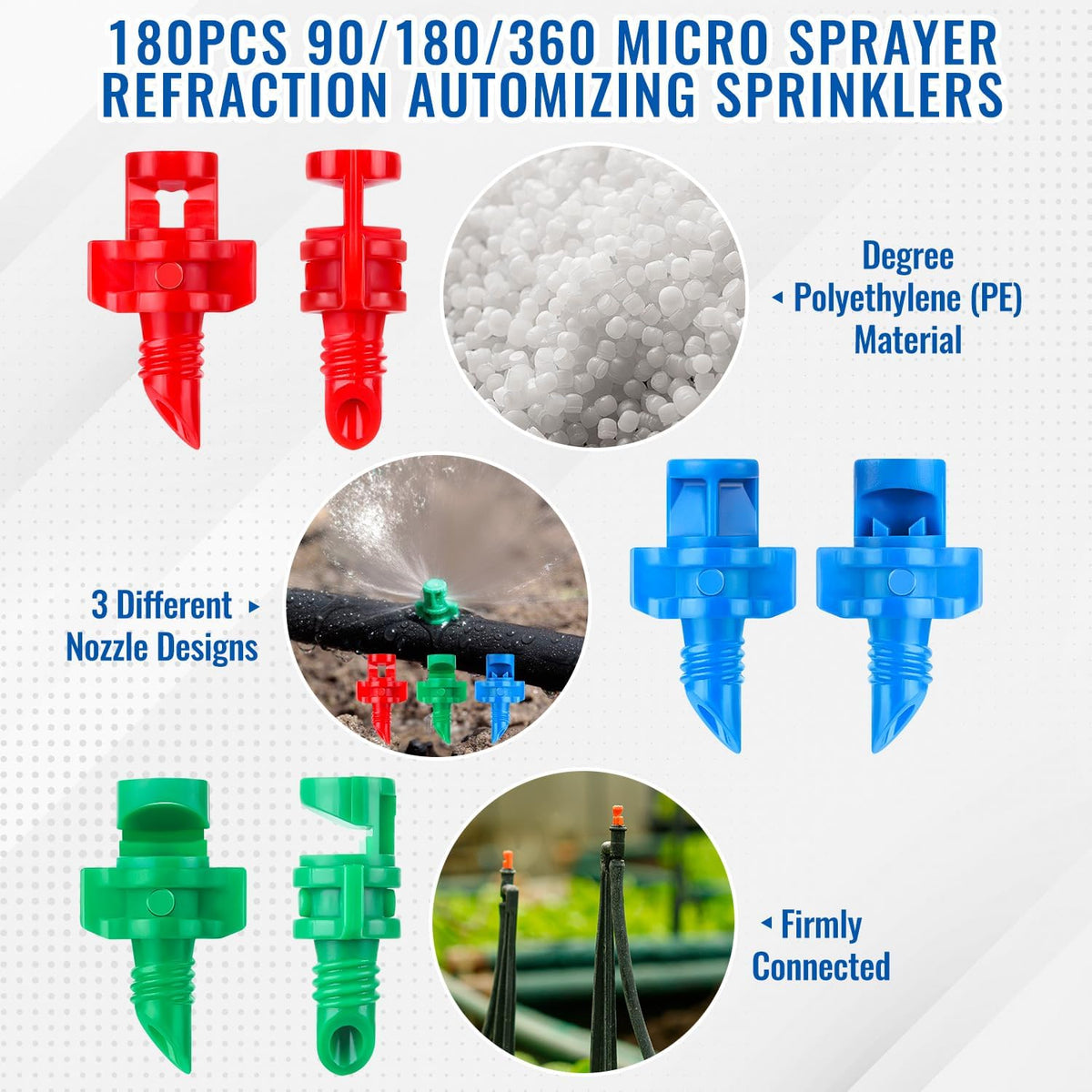 ZMLTLMG drip emitters green 180° close-up for edge lawn coverage