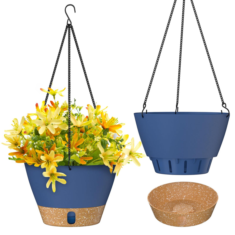 ZMTECH 2-pack 10-inch hanging planter with visible water window for real-time moisture checks