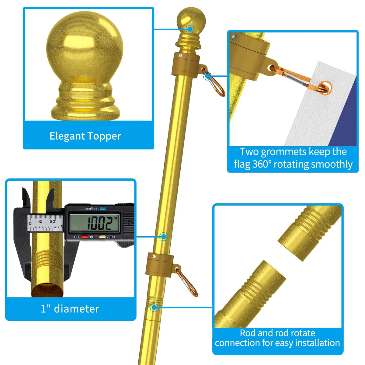 ZMTECH adjustable-length flag pole from 1.3 to 6 ft for various flags