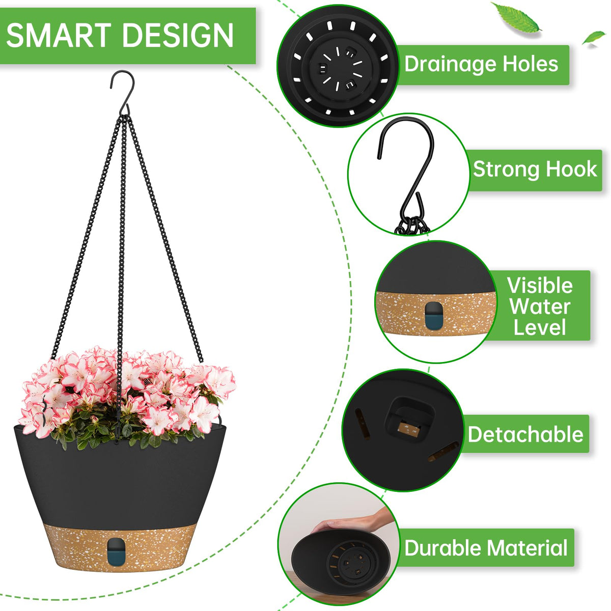 ZMTECH 8 inch planter with removable tray for simple cleaning and drainage
