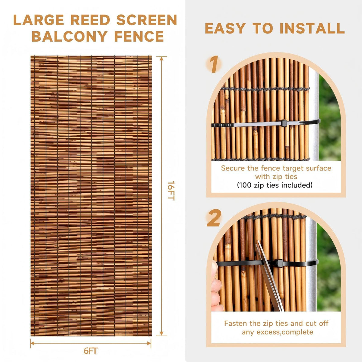 ZNCMRR reed fencing on balcony demonstrates quick privacy and shade.