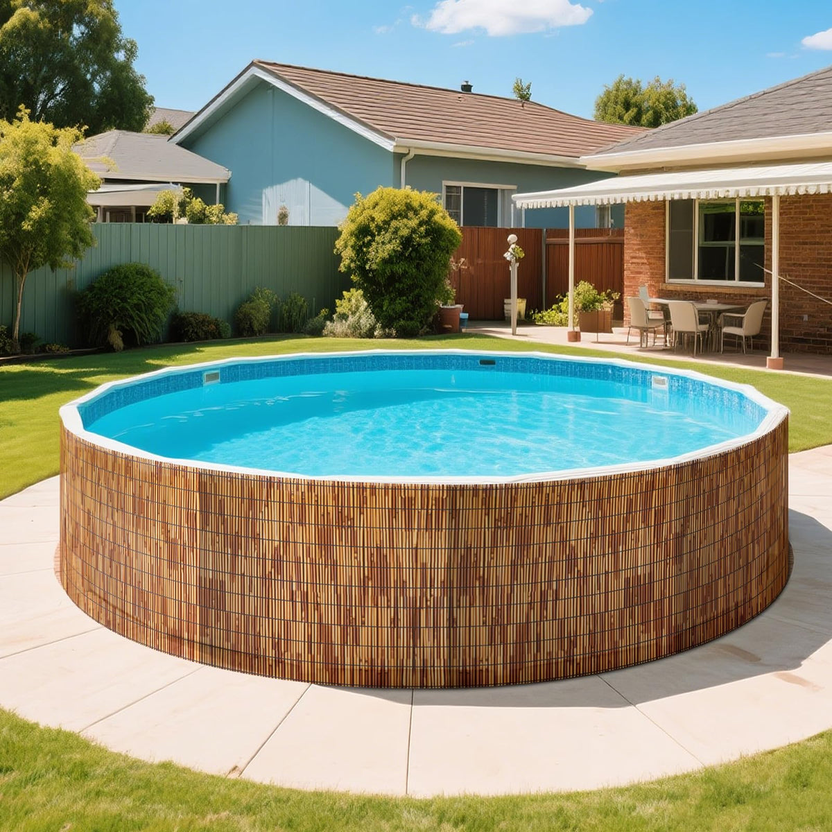 ZNCMRR outdoor pool area installation shows durable, weather-ready screen.