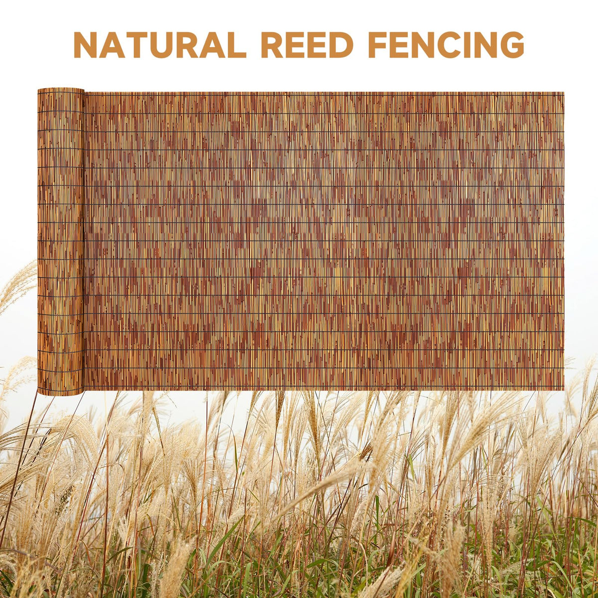 ZNCMRR privacy view with woven reeds blocks sun while letting light through.