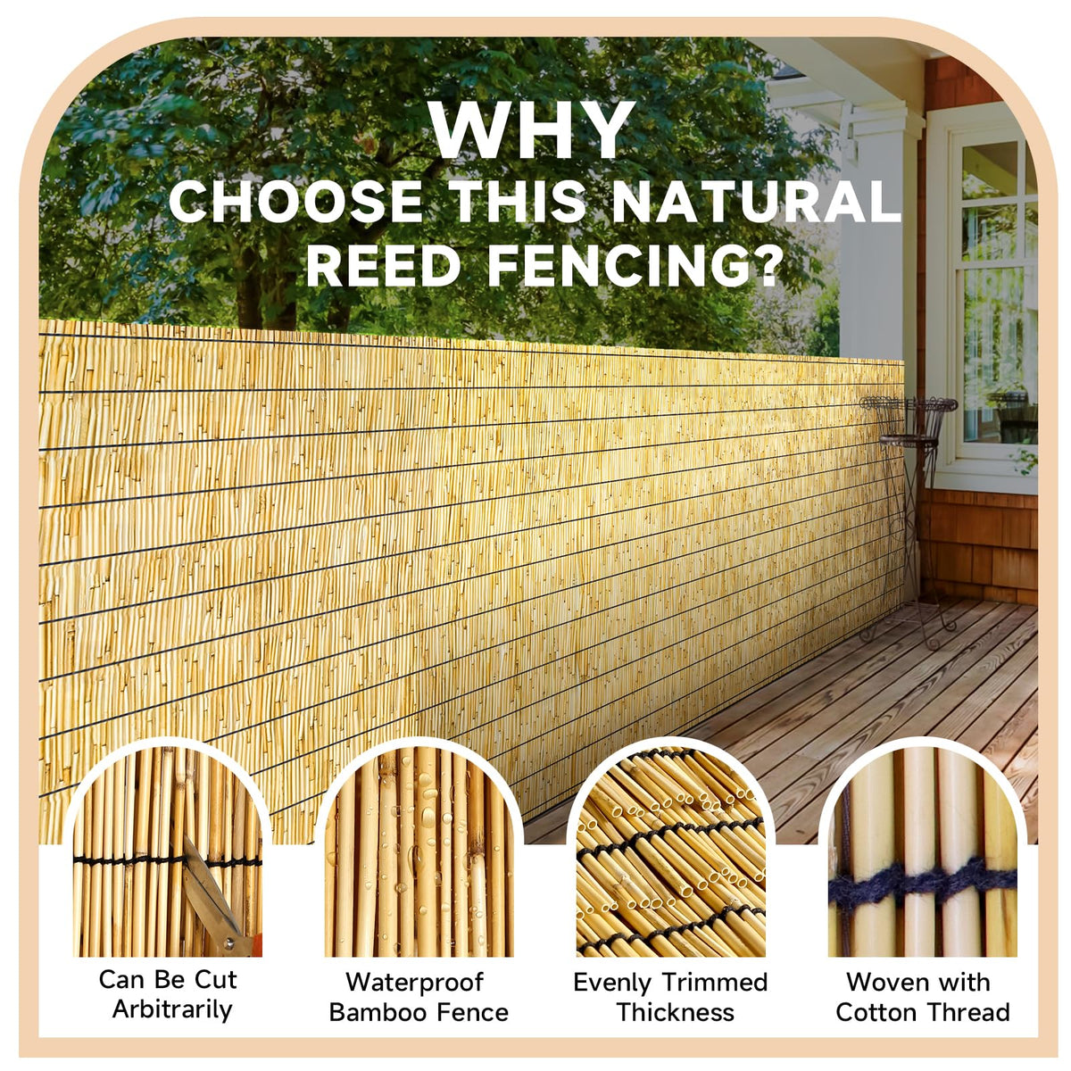 ZNCMRR outdoor fence roll for patio reduces glare and adds warm, natural texture.
