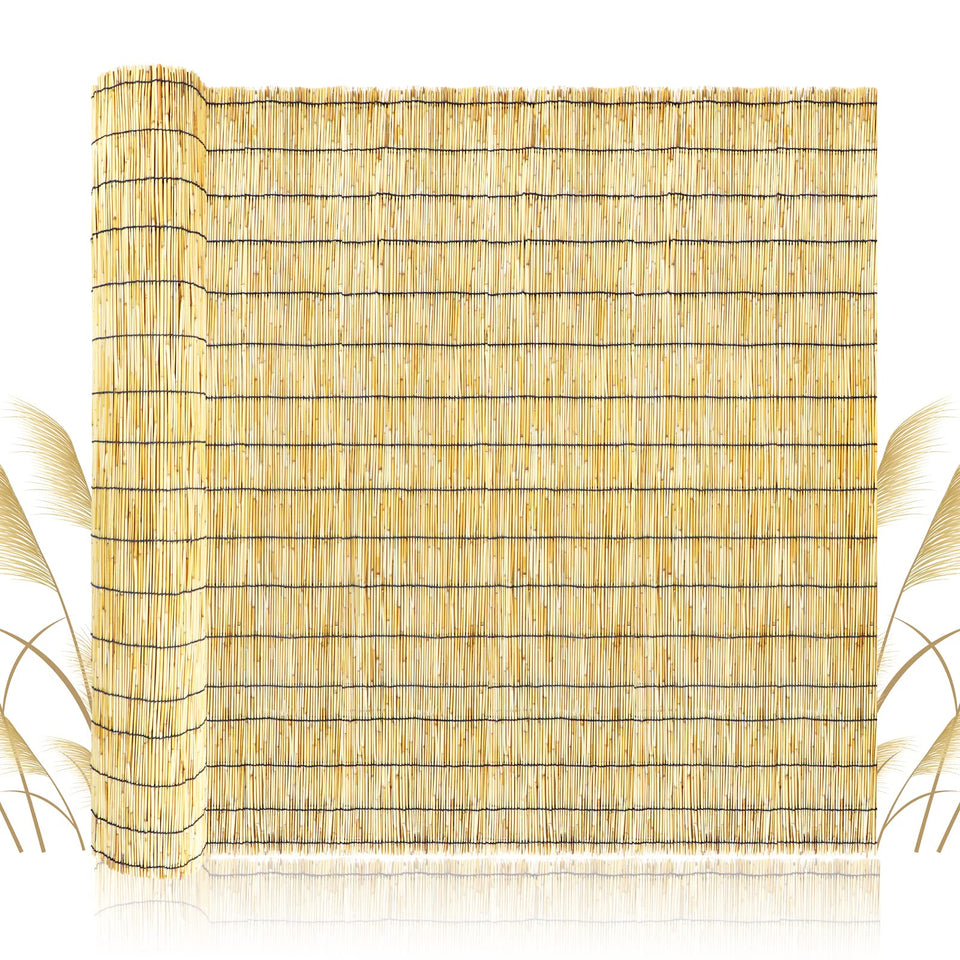 ZNCMRR reed fencing roll privacy screen on balcony offers natural shade and privacy.