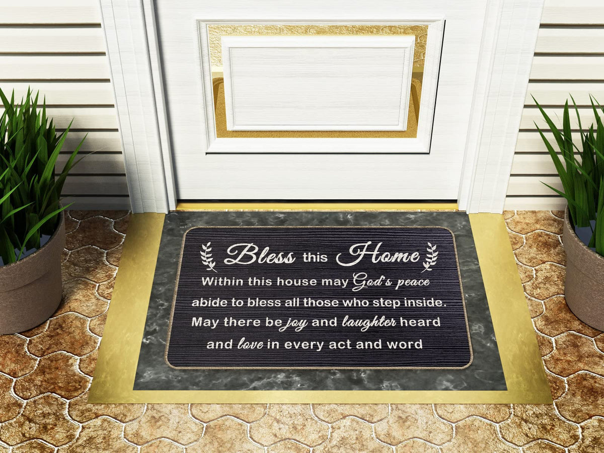 ZNGFON Bless This Home doormat placed on outdoor entry keeps mud off shoes and floors.