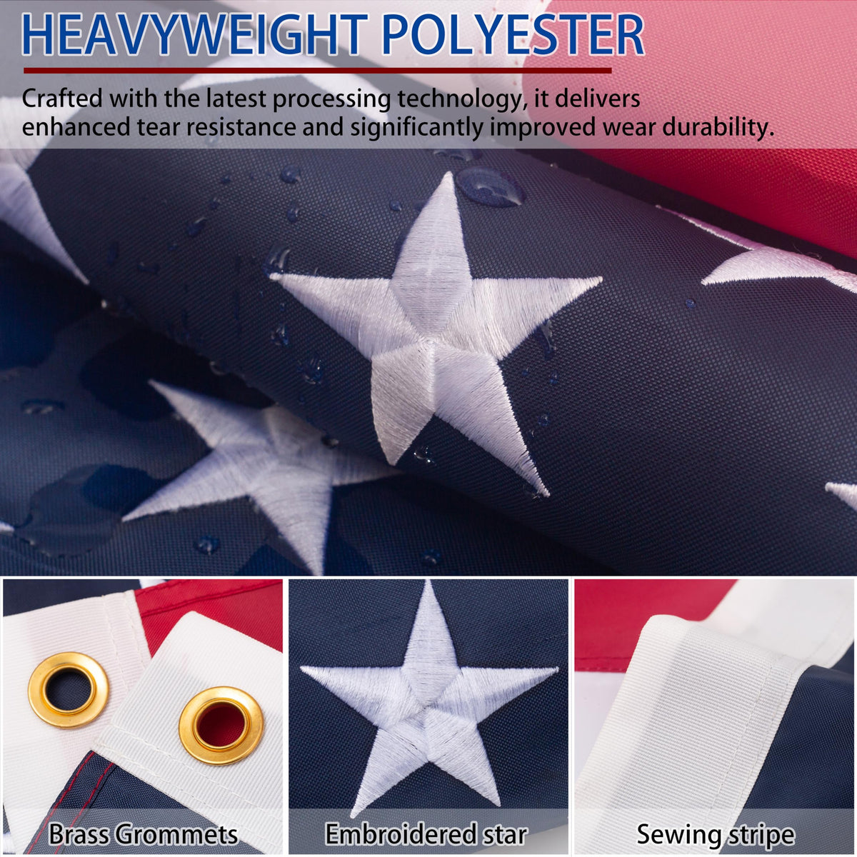 ZNNOPAX American flag with sewn stripes for long-lasting performance.