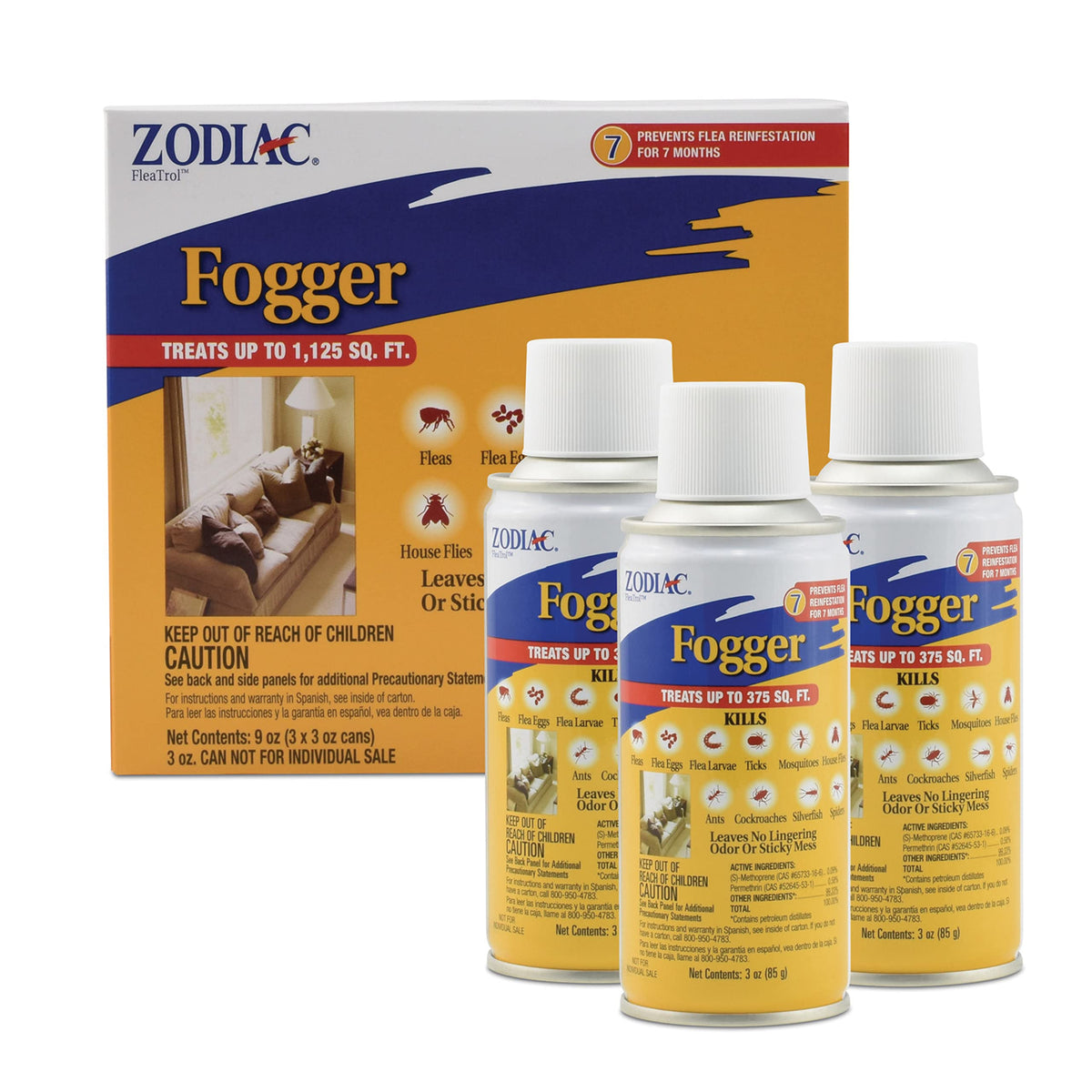 Zodiac Fogger 3oz can releasing room fog to kill fleas and ticks.