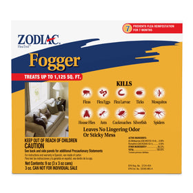Zodiac Fogger with PRECOR growth regulator for long-lasting flea control.