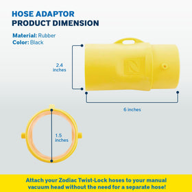 Zodiac adapter in use on pool cleaning setup highlighting reach extension