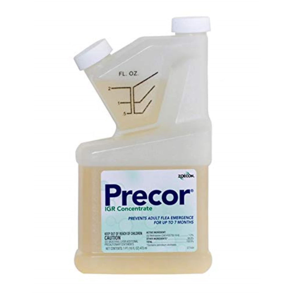 ZOECON Precor IGR bottle pour for indoor flea control, long-lasting up to seven months.