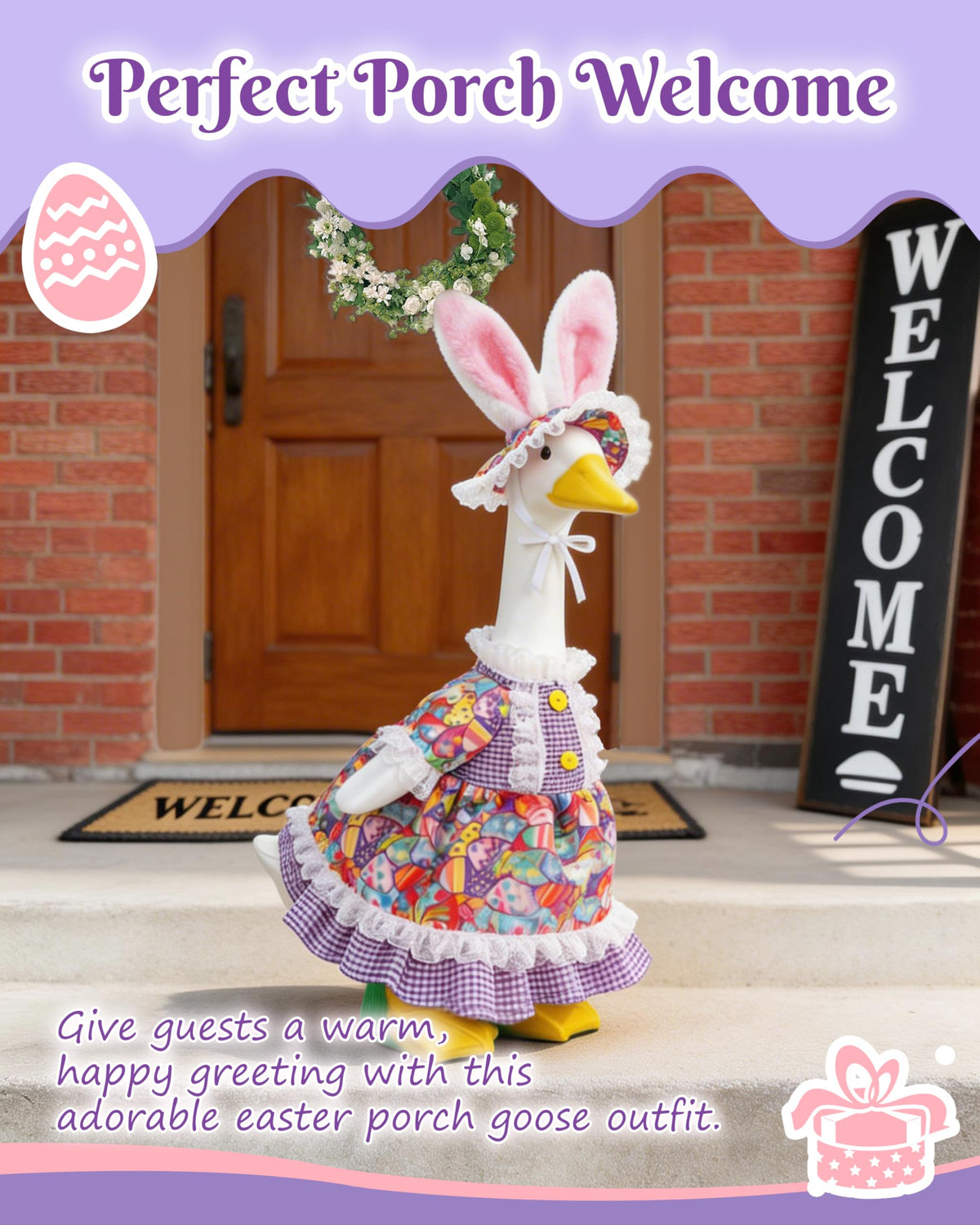 ZOES HOMDECO bunny ear headband enhances the look with playful Easter vibes.