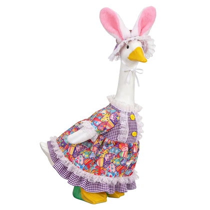 ZOES HOMDECO porch goose dress on statue adds instant festive charm for spring.