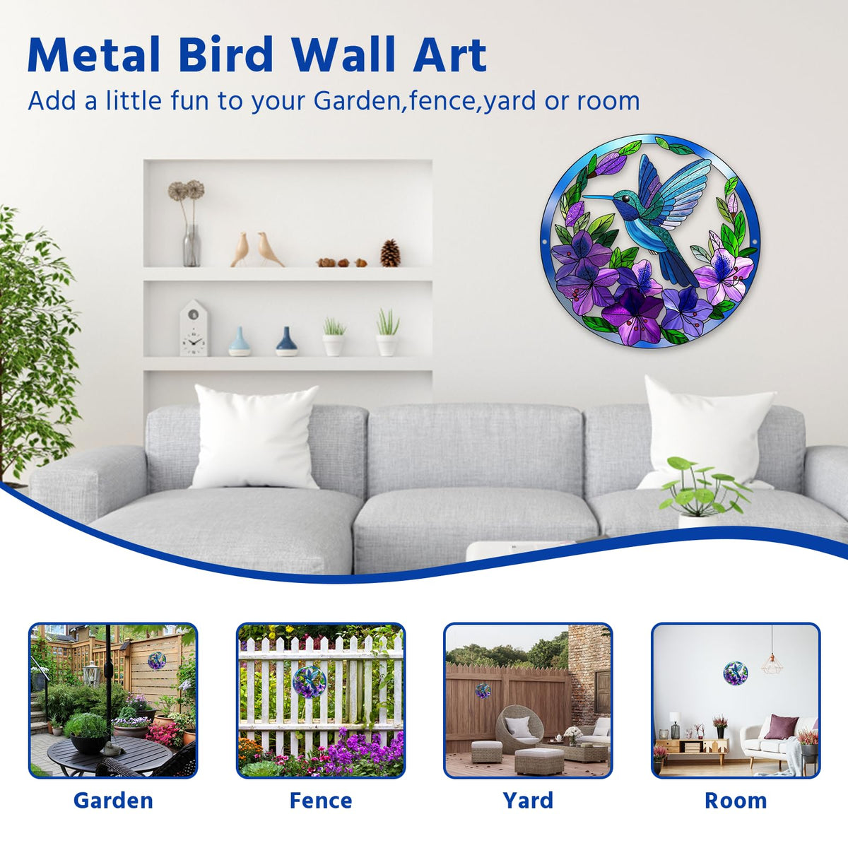 Zoihet hummingbird wall art with floral pattern enhances garden ambiance