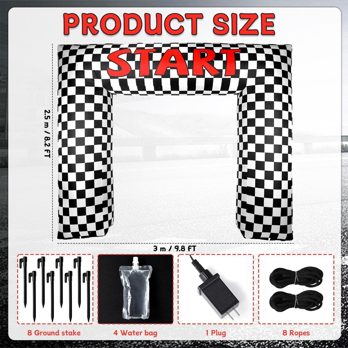 ZOIIWA 8ft race car arch back view with finish signage for dual-sided race ambiance.
