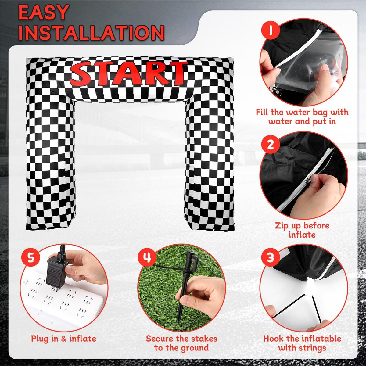 ZOIIWA ground stakes and water bags ensure secure setup on lawns.