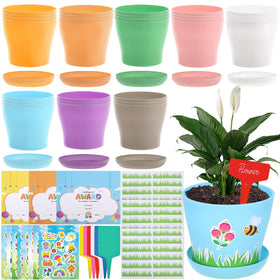 Zoketriton resin garden pots with tray for tidy drainage in classroom projects.