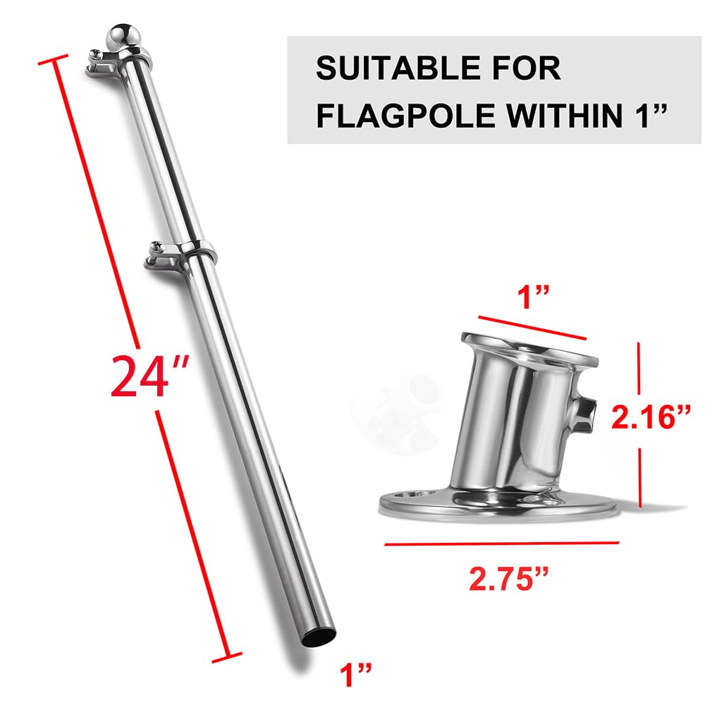 ZOMCHAIN 24-inch flag pole suits boats, yachts, trucks, and yards.
