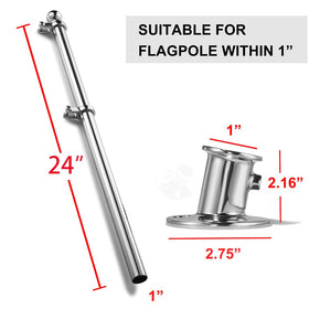 ZOMCHAIN 24-inch flag pole suits boats, yachts, trucks, and yards.