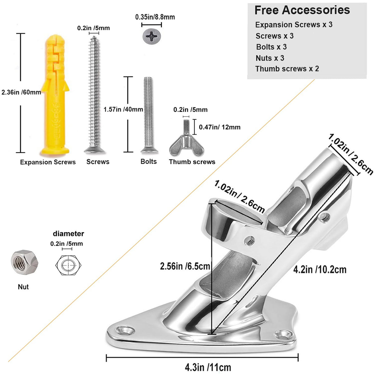 ZOMCHAIN heavy-duty stainless hardware included with bracket.