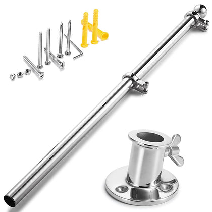 ZOMCHAIN marine flag pole base with 316 stainless mounting for boats, seawater resistant.