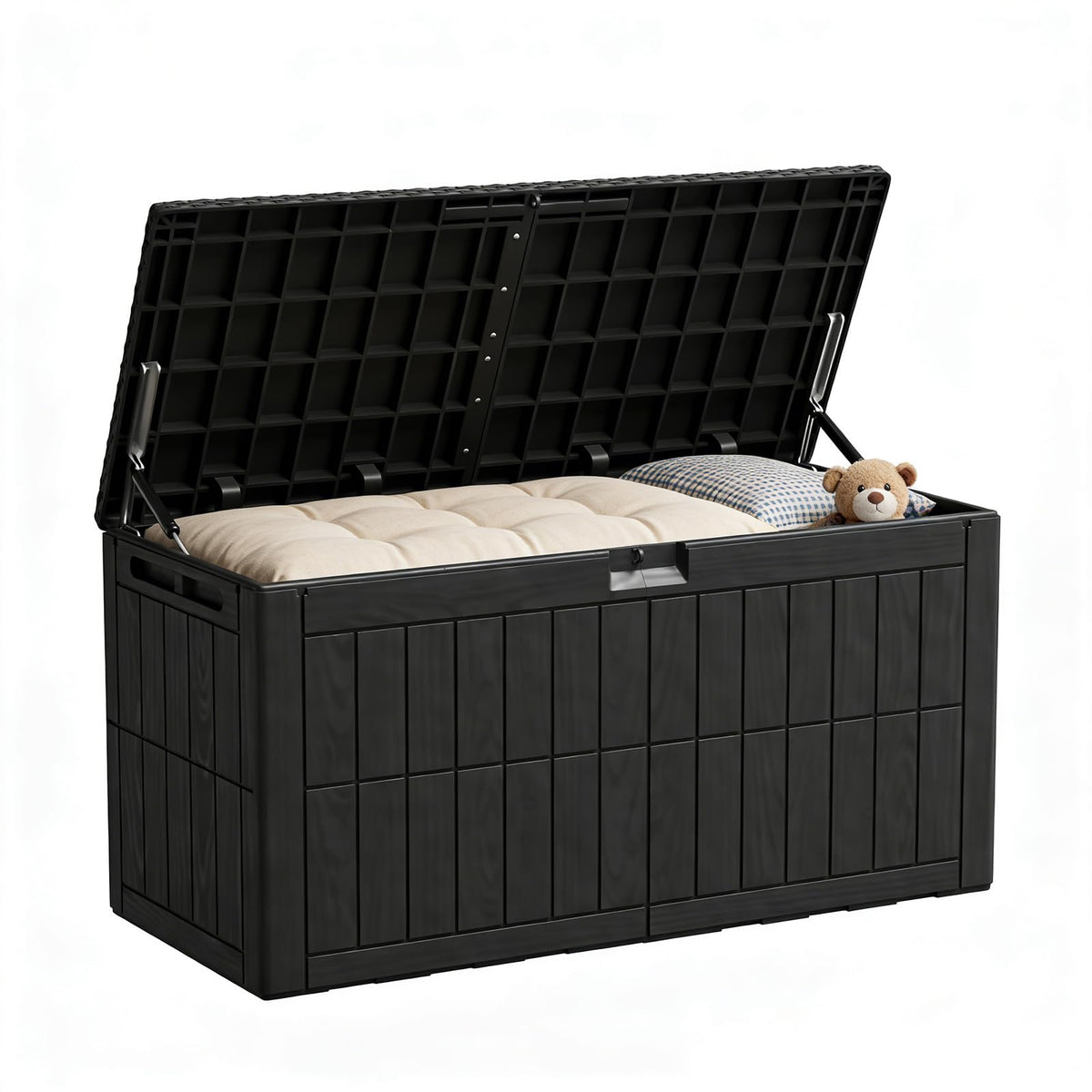 ZOMEYLPO 100-gallon deck box with lid and handle for easy access and ample storage.