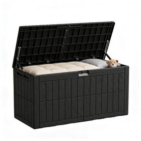 ZOMEYLPO 100-gallon deck box with lid and handle for easy access and ample storage.