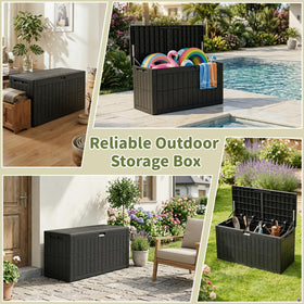 ZOMEYLPO durable black outdoor box designed for porch and poolside storage.