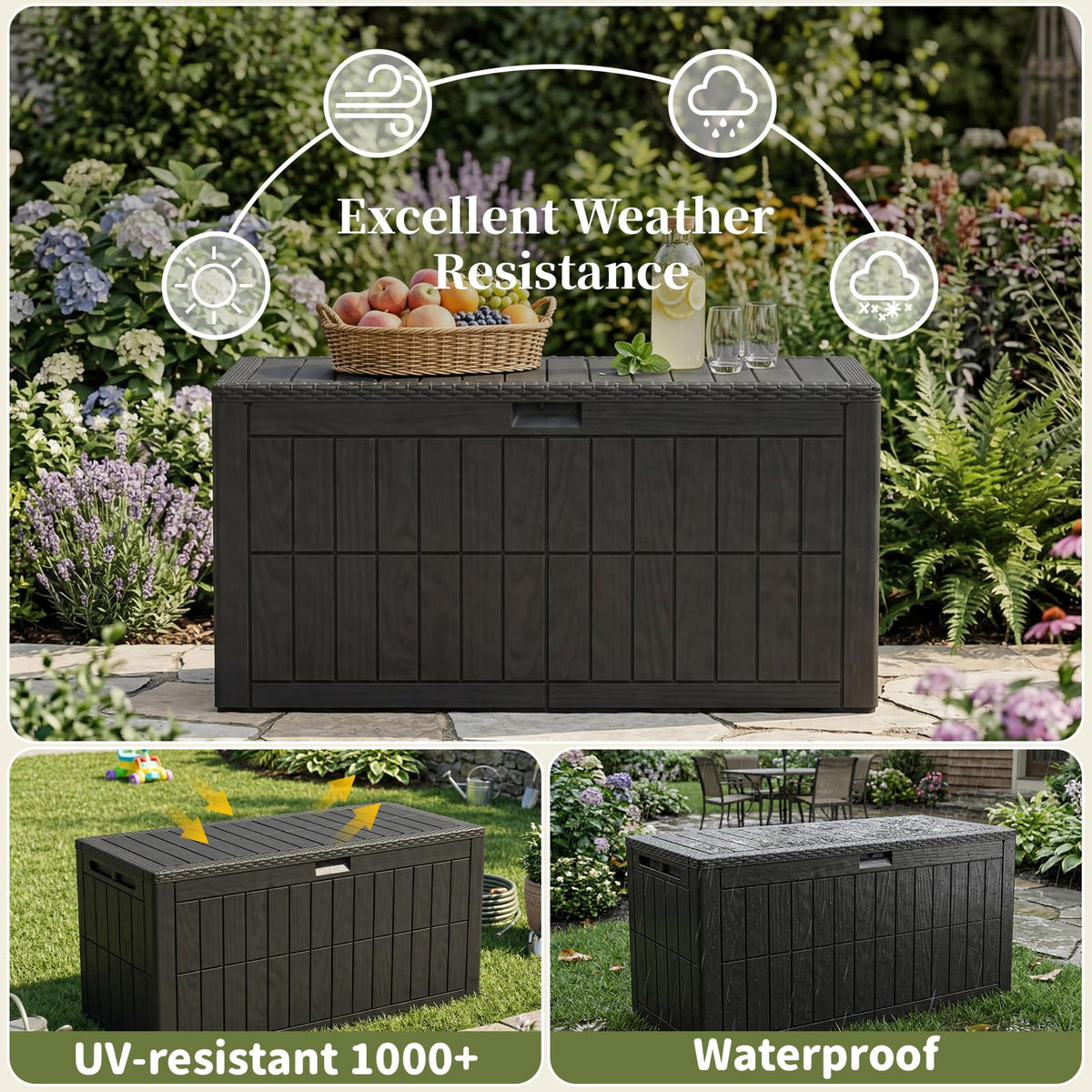 ZOMEYLPO lockable lid with padlock compatibility for secure outdoor storage.