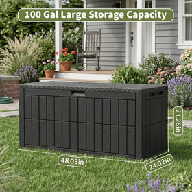 ZOMEYLPO weatherproof resin storage box shields belongings from rain and sun.