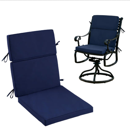 Zonamat high-back patio cushion in navy blue for outdoor dining comfort