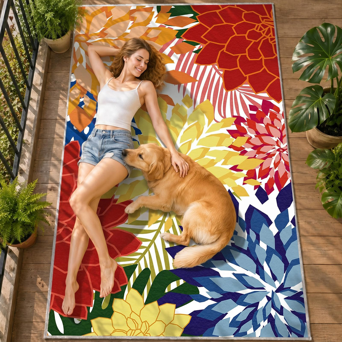 ZonLi outdoor rug suited for patios, poolside, camping, and indoor spaces