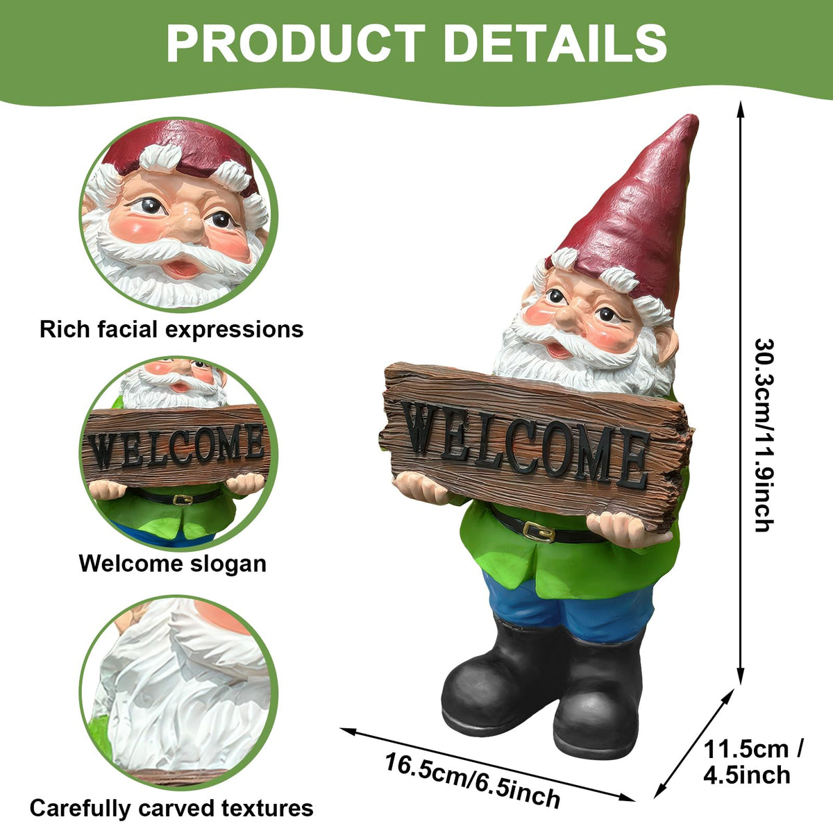 Zonling garden gnome statue adds whimsical charm to any yard.