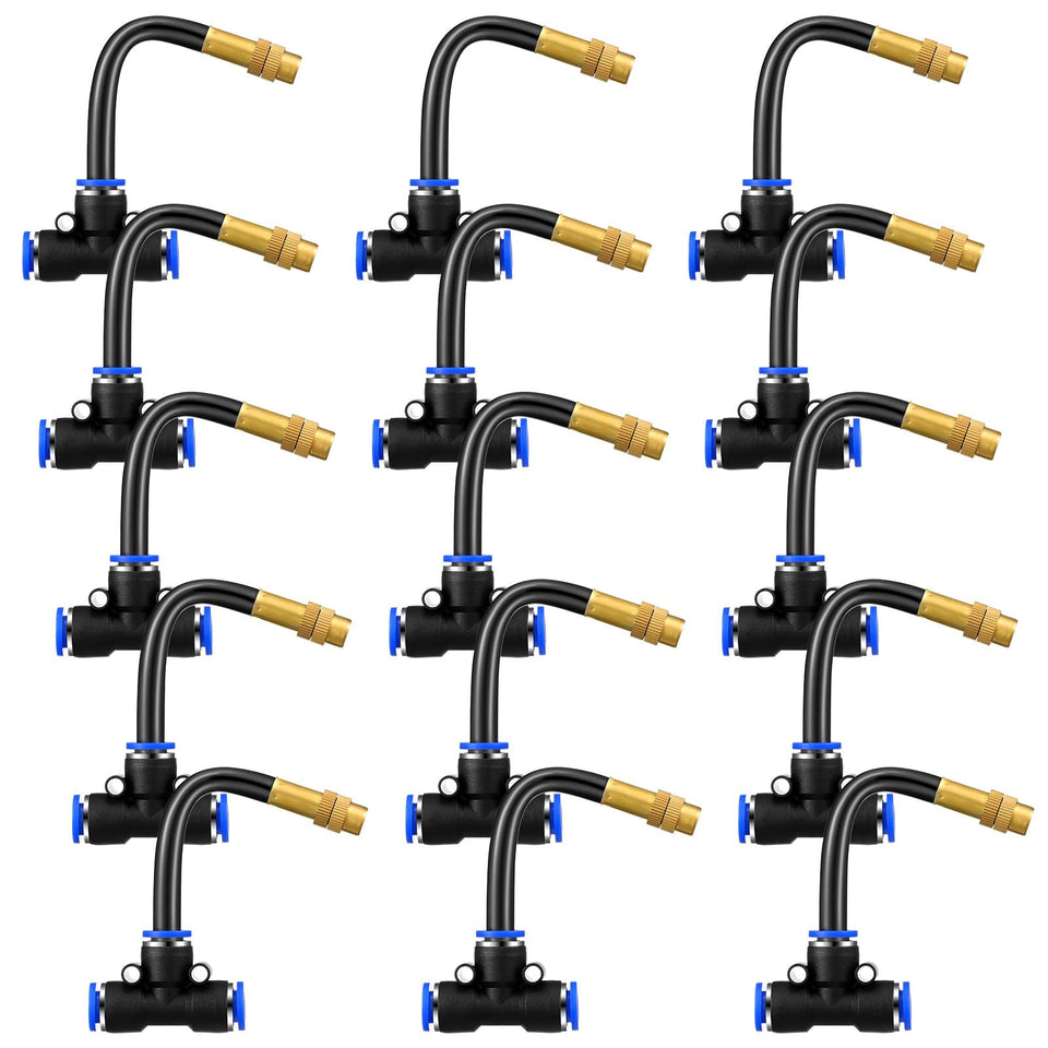 Zonon brass misting nozzle tee with built in 4 inch hose for easy patio cooling.