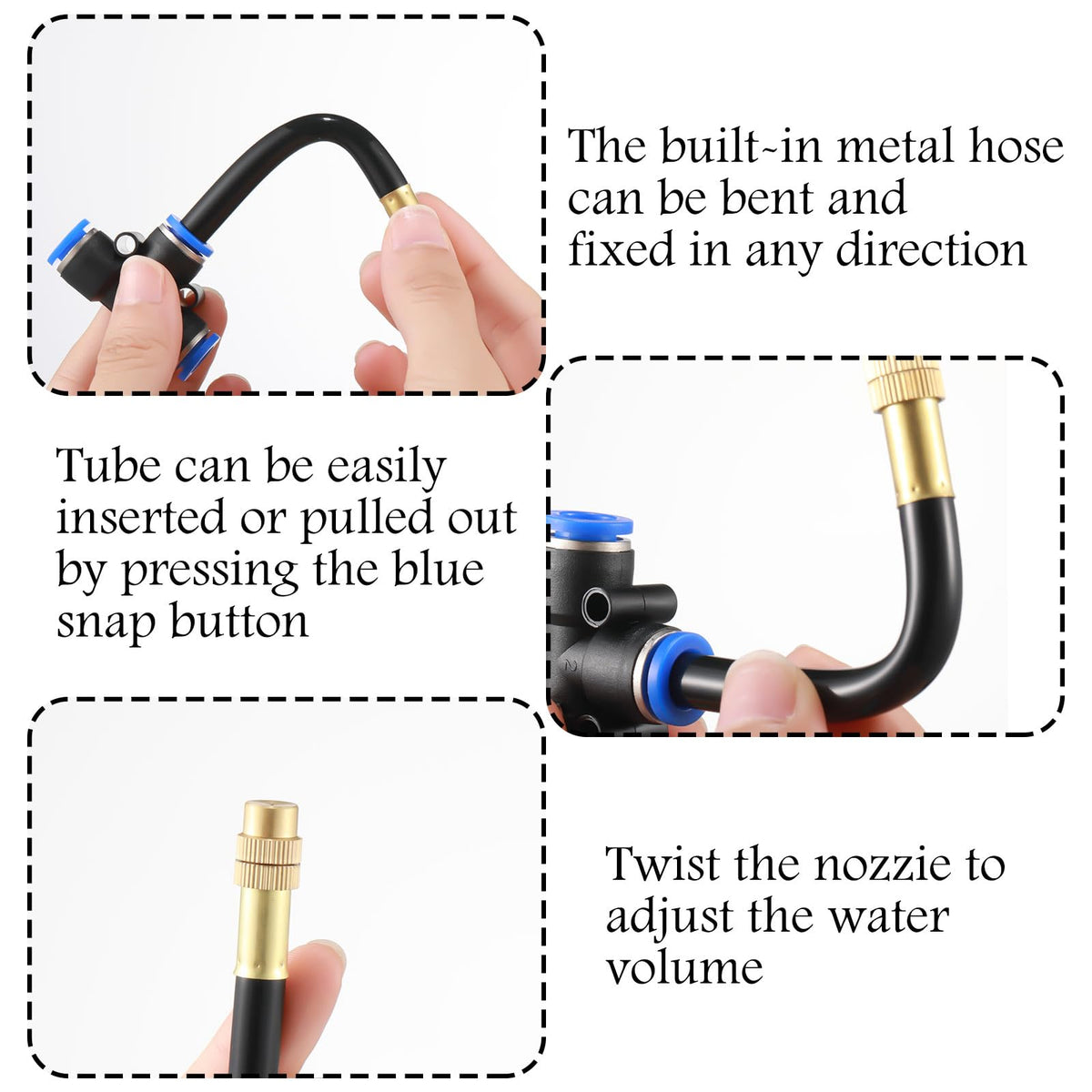 Zonon brass misting nozzle tee with quick-connect for easy setup.
