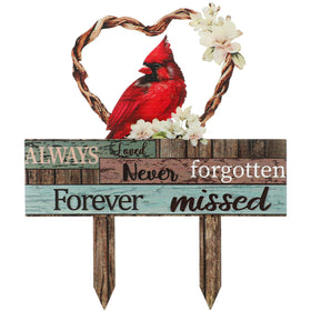 Zonon Cardinal grave stake with red heart design enhances outdoor memorial display