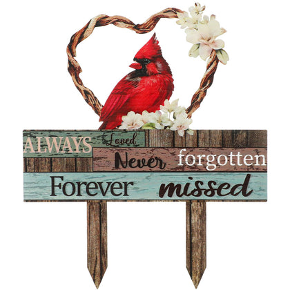 Zonon Cardinal grave stake with red heart design enhances outdoor memorial display