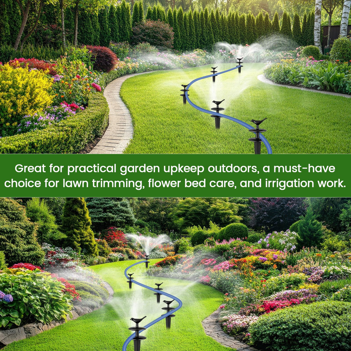 Zonon hose guide helping water flow across a lawn without tangling