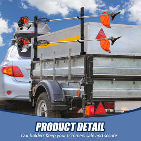 Organized Zonon trimmer rack on a trailer ready for job site access