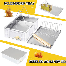 Zonon uncapping station honey strainer helps separate debris during extraction