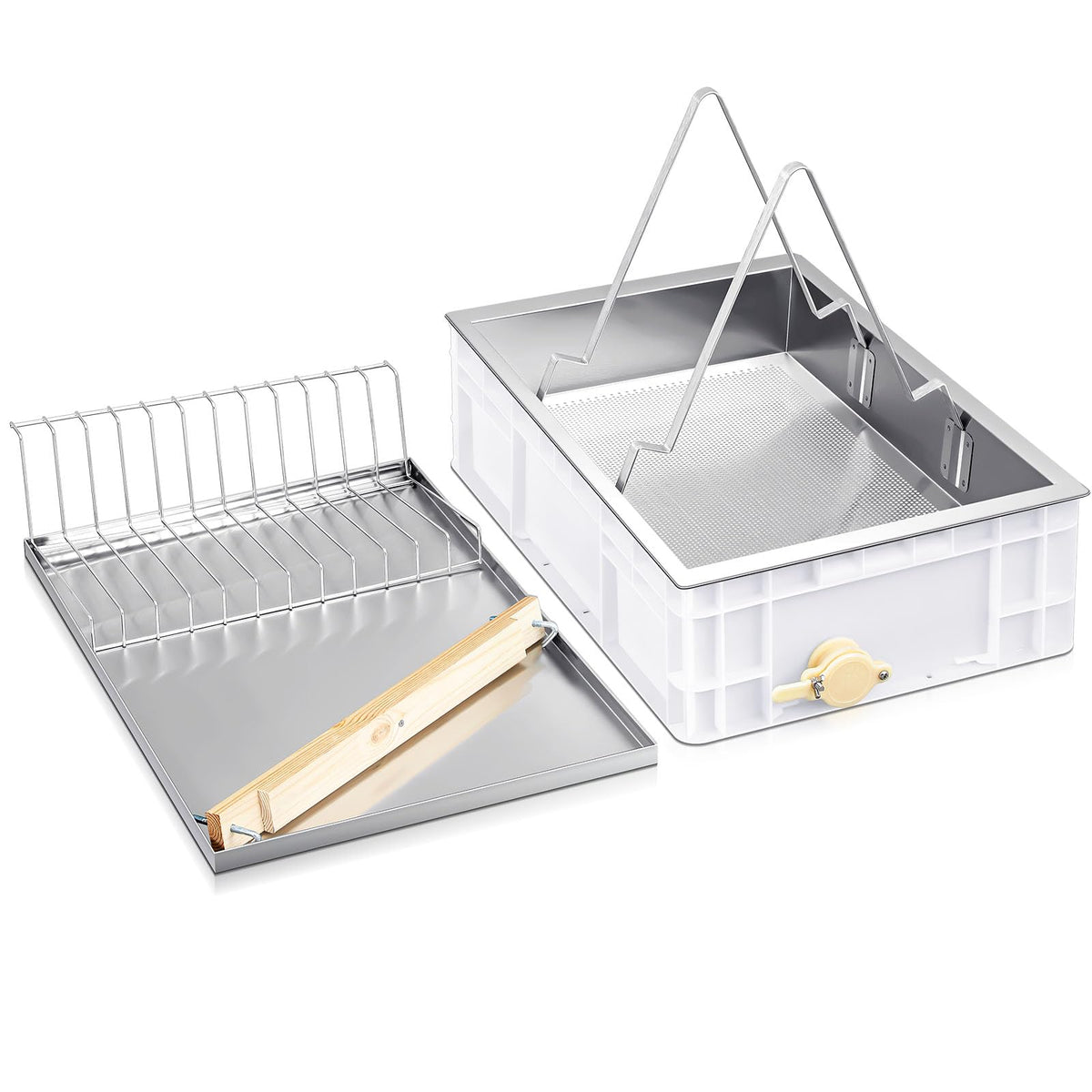 Zonon uncapping station with stainless steel tray for efficient honey harvesting